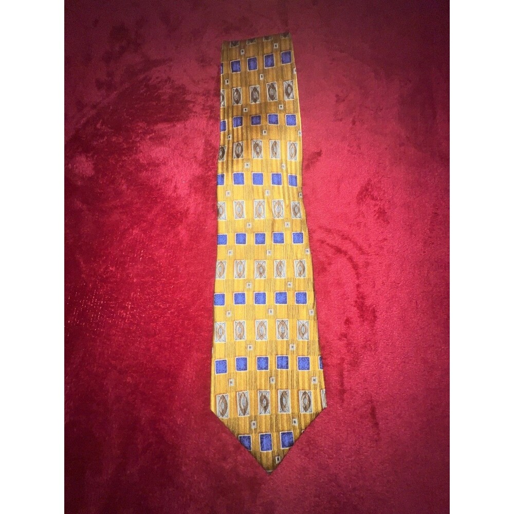 Necktie Gold W/ Blue & Football Design 100% Silk Dress Tie